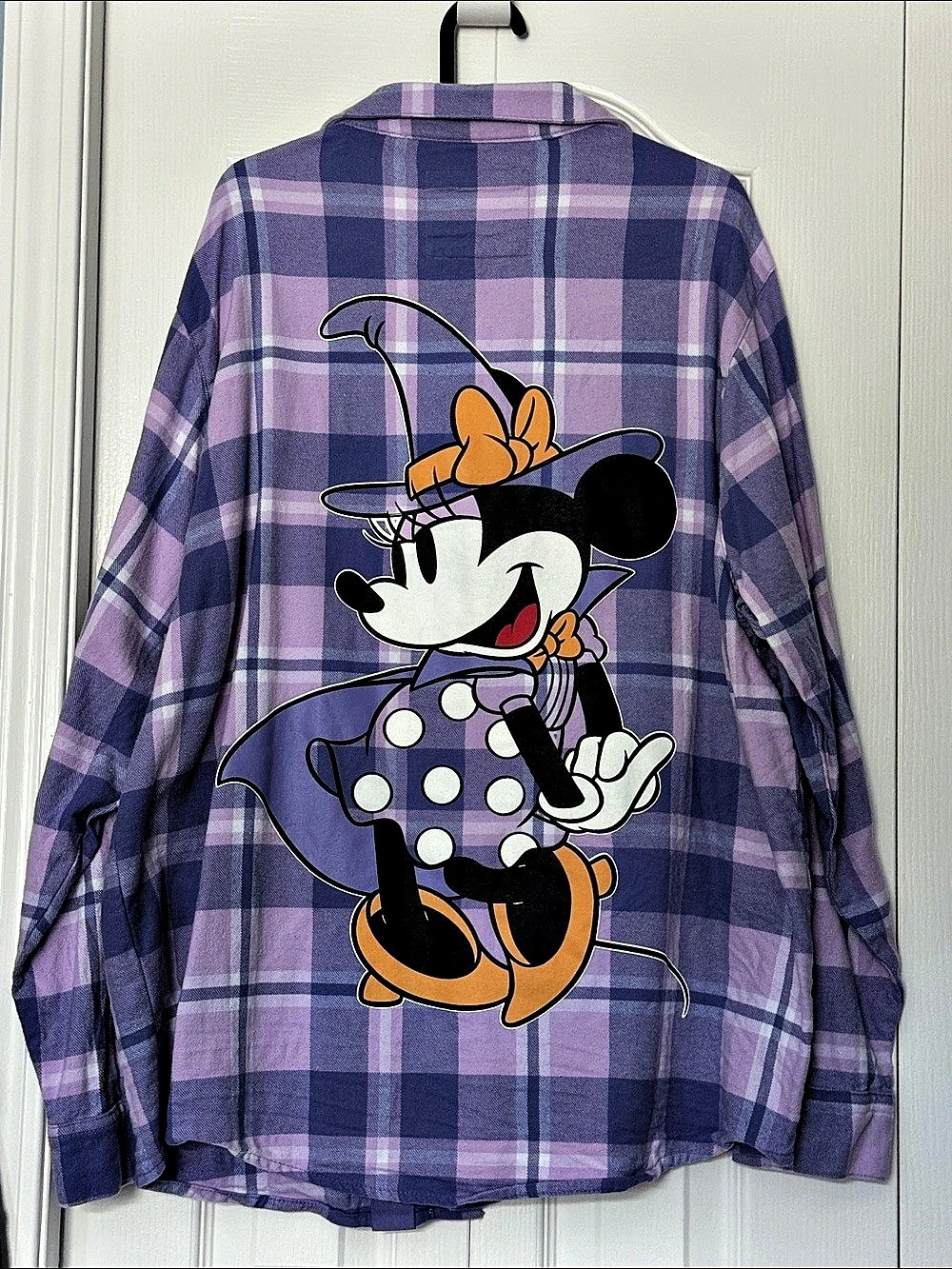 Disney Minnie Mouse Cakeworthy Plaid Shirt Plaid Button Down in Purple & White